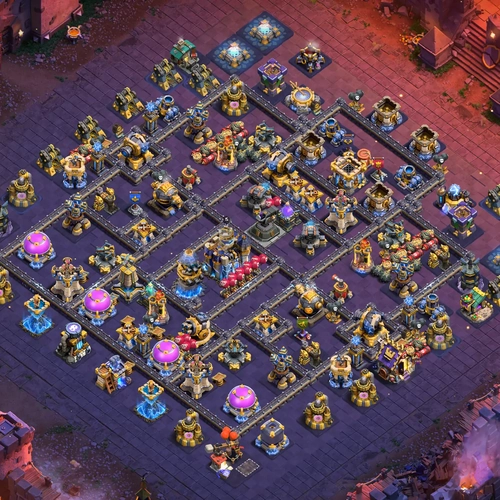 TH18 war CWL base layout featuring the best Town Hall 18 anti 3 star war base design Image no. 05-1