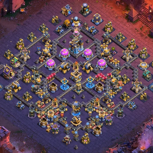 TH18 war CWL base layout featuring the best Town Hall 18 anti 3 star war base design Image no. 07-1