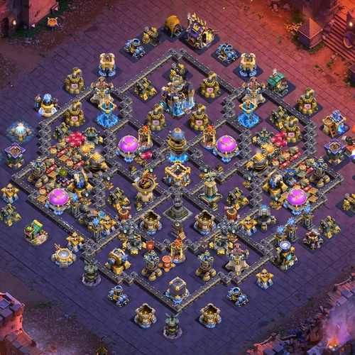 TH18 war CWL base layout featuring the best Town Hall 18 anti 3 star war base design Image no. 08-1