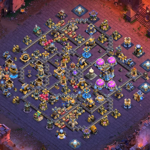 TH18 war CWL base layout featuring the best Town Hall 18 anti 3 star war base design Image no. 09-1