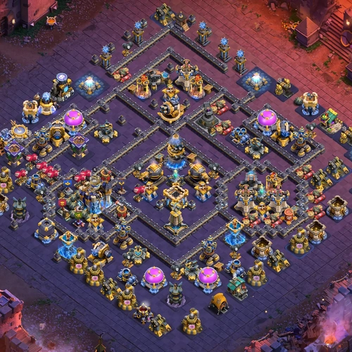 TH18 war CWL base layout featuring the best Town Hall 18 anti 3 star war base design Image no. 13-1