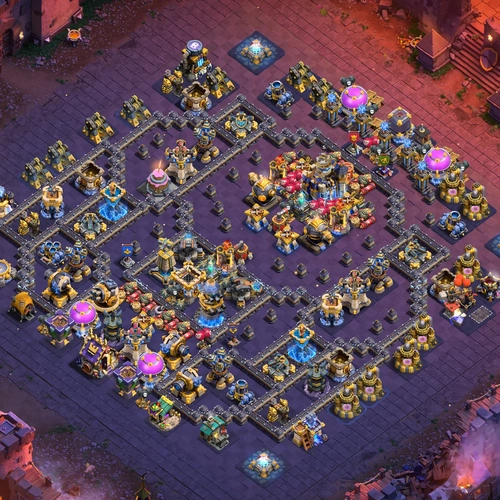 TH18 war CWL base layout featuring the best Town Hall 18 anti 3 star war base design Image no. 16-1