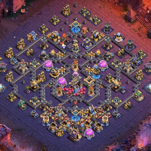 TH18 war CWL base layout featuring the best Town Hall 18 anti 3 star war base design Image no. 17-1
