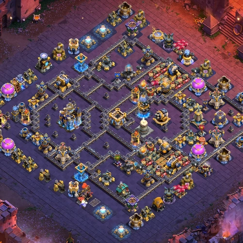 TH18 war CWL base layout featuring the best Town Hall 18 anti 3 star war base design Image no. 19-1