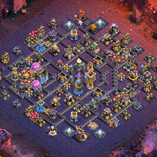 TH18 war CWL base layout featuring the best Town Hall 18 anti 3 star war base design Image no. 24-1