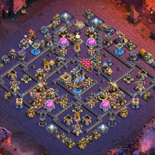 TH18 war CWL base layout featuring the best Town Hall 18 anti 3 star war base design Image no. 27-1